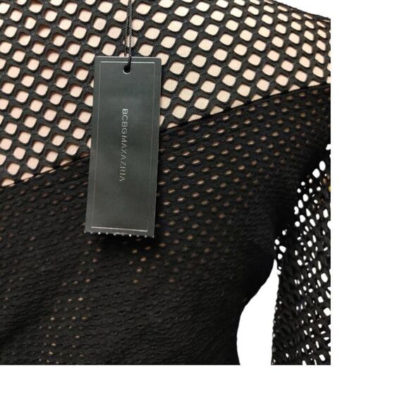 BCBGMAXAZRIA Black Mindy Mesh-Paneled Top Sz M - Picture 8 of 9